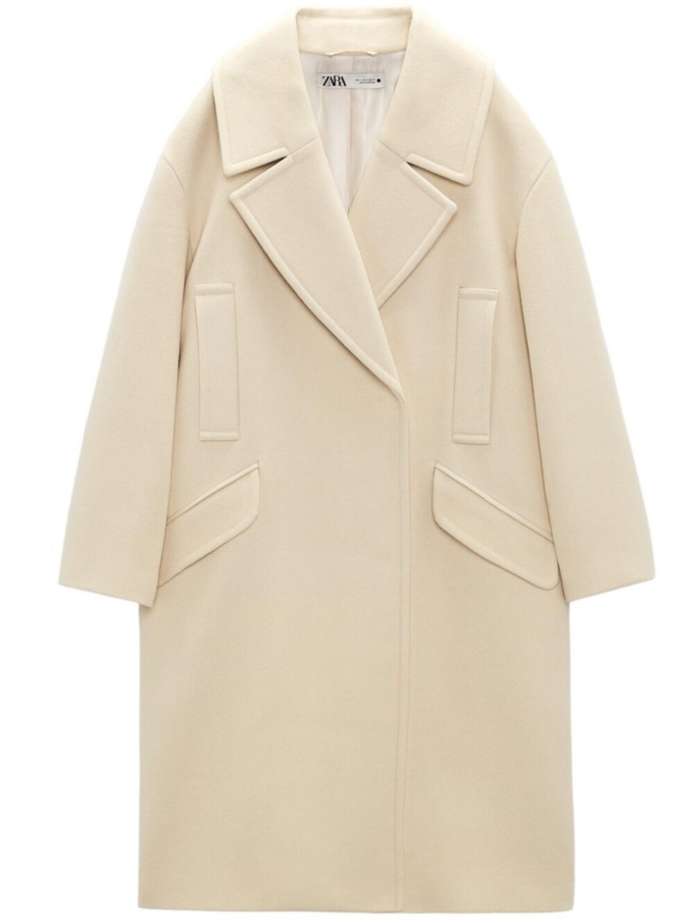 Zara Cream Oversized Coat With Pockets